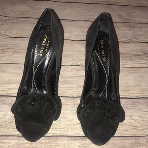 Kate Spade Suede Black Ruffle Peep Toe Heels